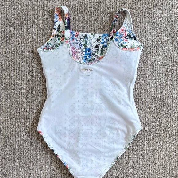 Johnny Was Floral Eyelet Multi-Colored Tank Style Swimsuit - Picture 7 of 11